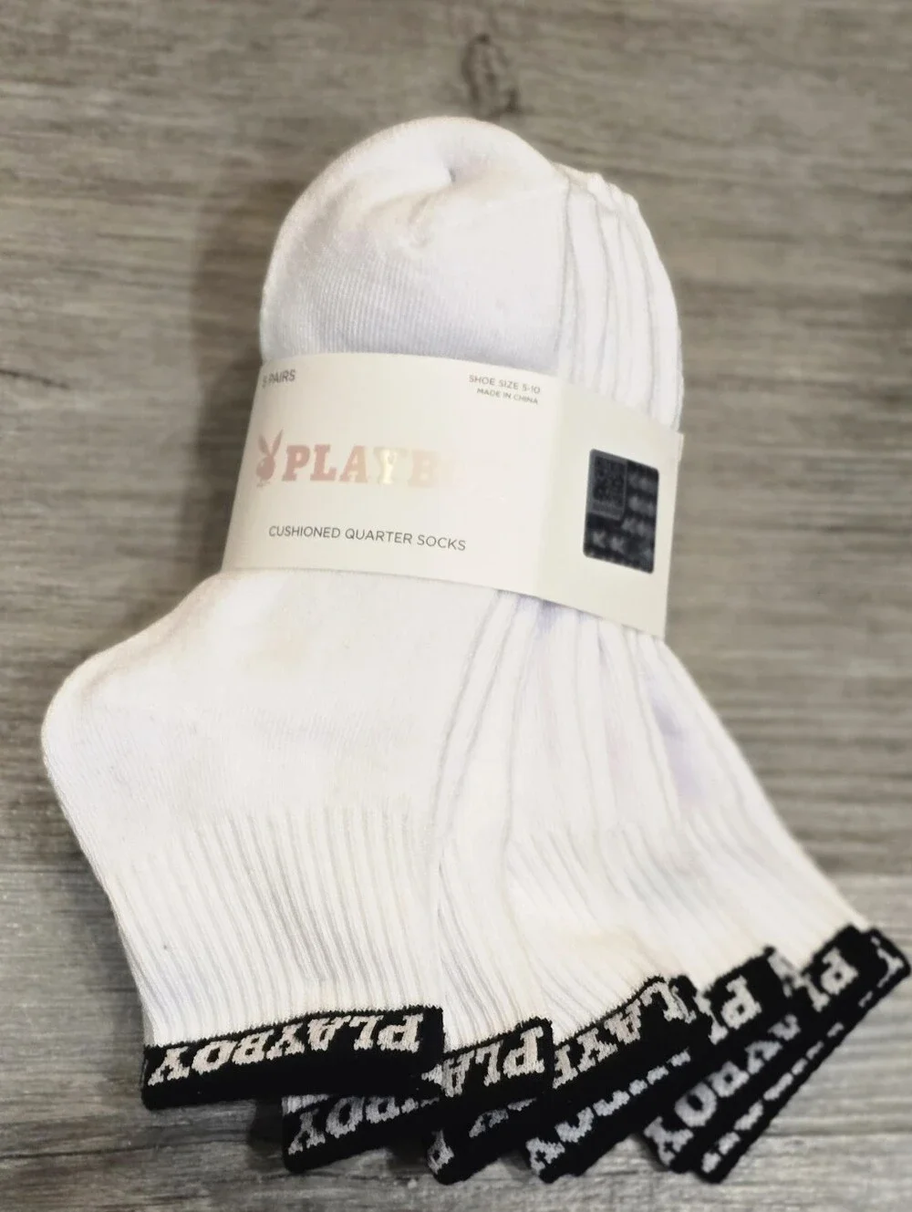 Playboy 5-PK Logo Band Quarter Socks- White